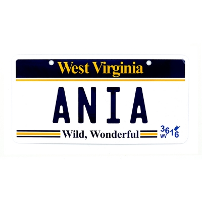 Ania Tablica Rejestracyjna USA West Virginia z Imieniem